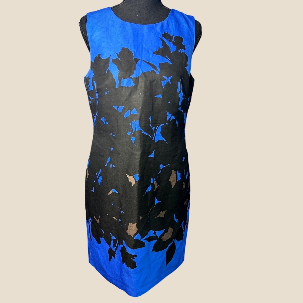 Taylor Womens Blue Silk Floral Sheath Dress Sz 6 Quiet Luxury Garden Party Chic